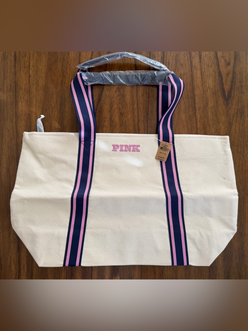 Victoria's Secret Pink Cotton Large Weekender Tote Bag Travel Pink Blue Logo